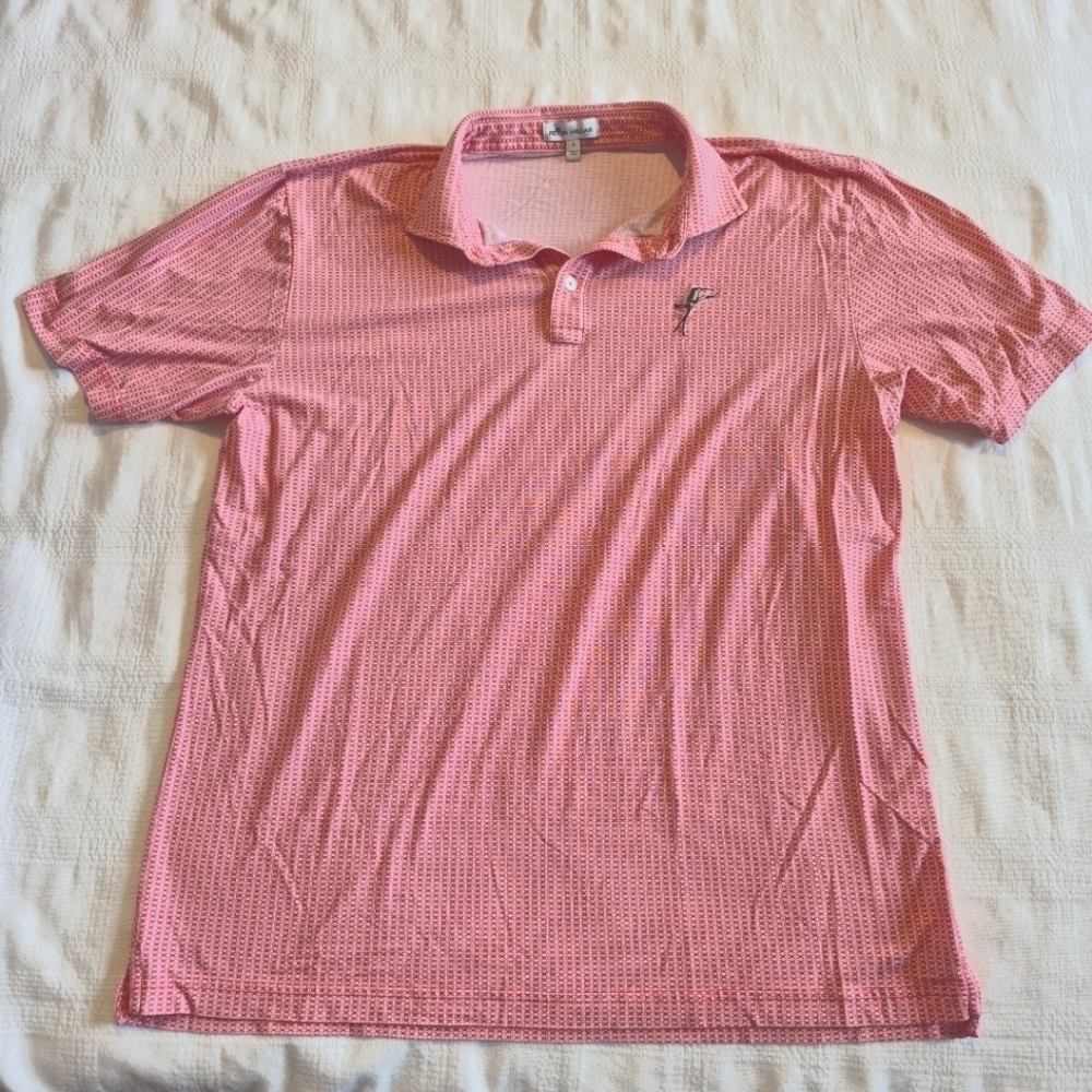 Peter Millar men's size Large polo shirt, bird embroidered, light red 3 button